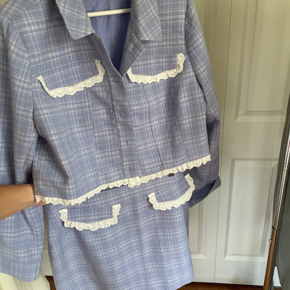 Western check jacket and mini skirt set with lace trim detail - Picture 5 of 11